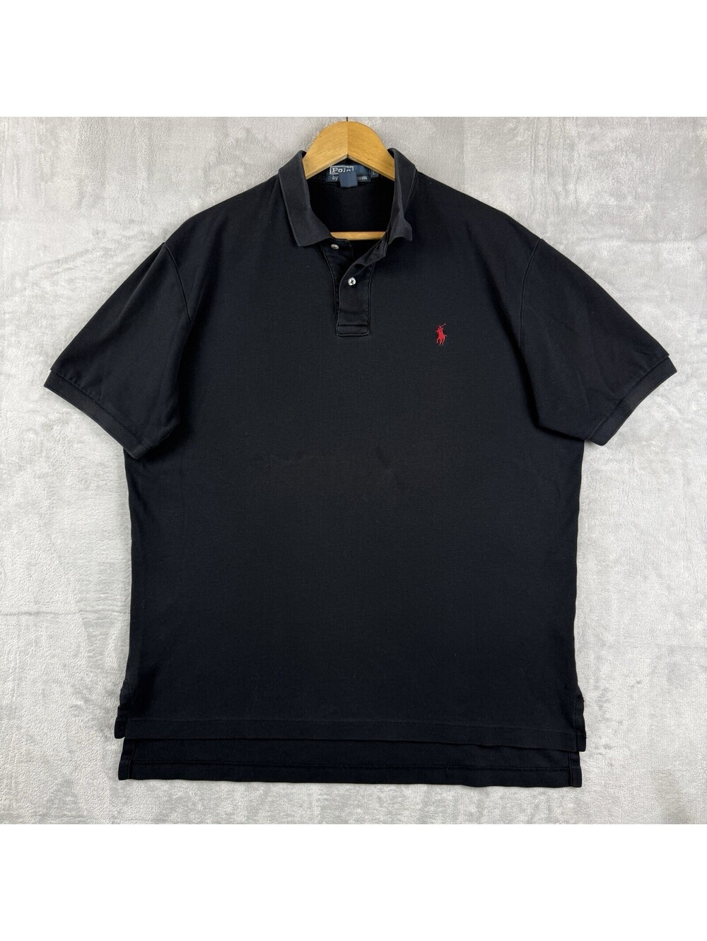 VTG Polo Ralph Lauren Men Polo Shirt Black Red Pony Cotton Retro Preepy Golfwear - Picture 2 of 8